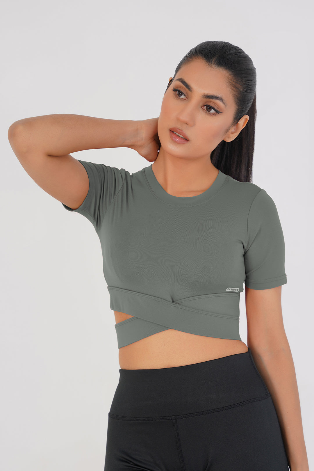 Cropped Wrap Tee - Grey