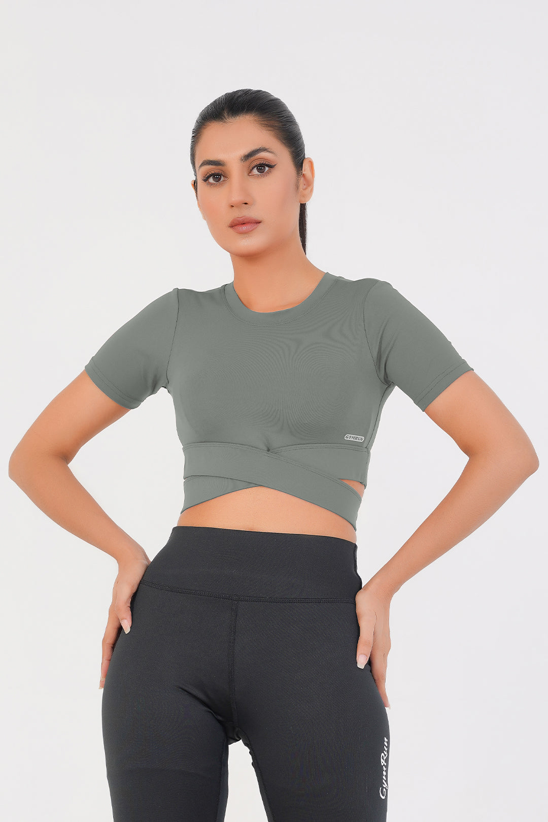 Cropped Wrap Tee - Grey
