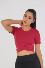 Cropped Wrap Tee - Maroon