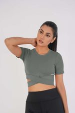 Cropped Wrap Tee - Grey