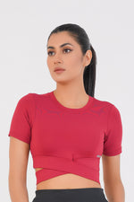 Cropped Wrap Tee - Maroon