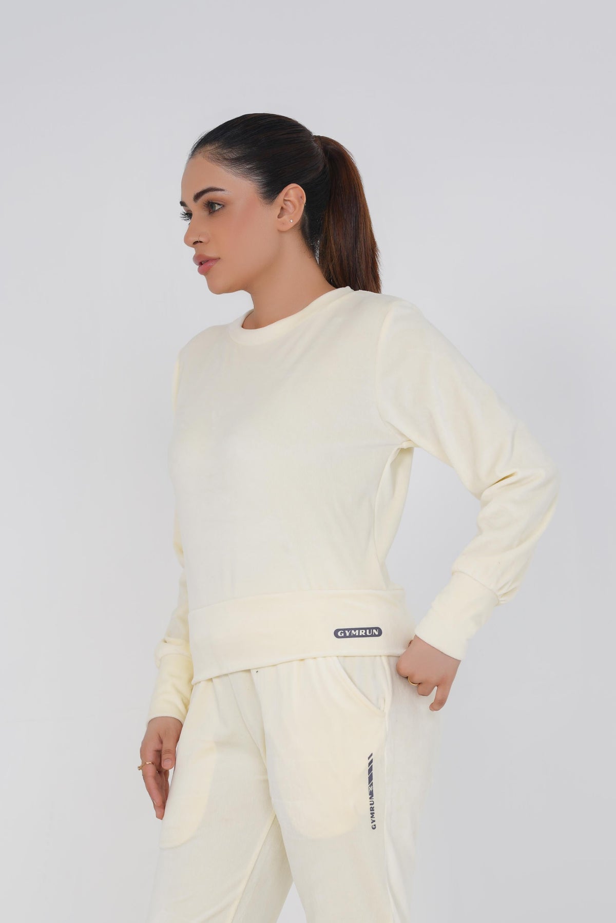 Ribbed velvet Cropped Top -Off White