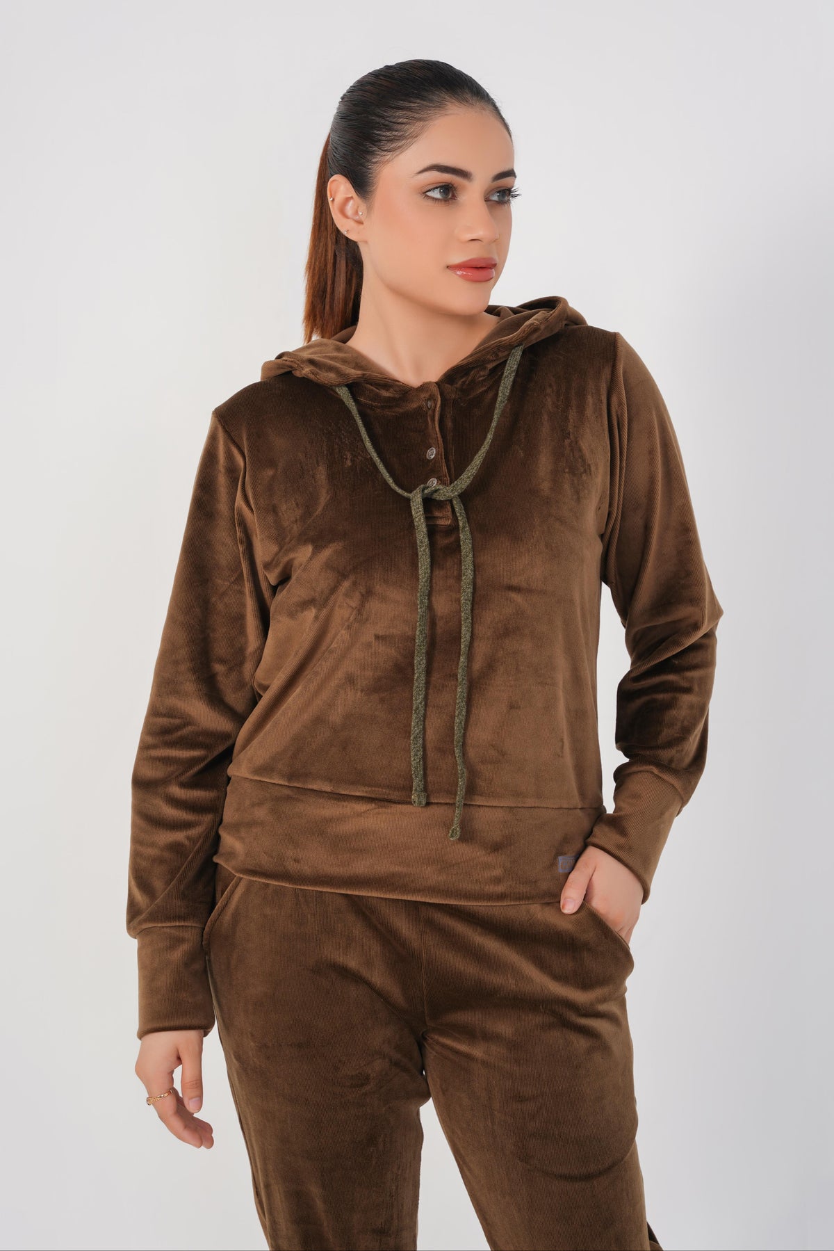 Rib Lounging Hoodie -Brown