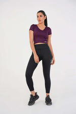 V Neck Cropped T-Shirt - Deep Plum