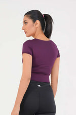 V Neck Cropped T-Shirt - Deep Plum
