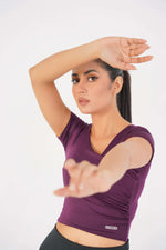 V Neck Cropped T-Shirt - Deep Plum