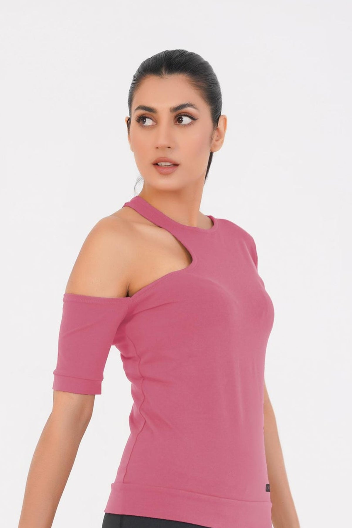 Ridge Open Shoulder Tee - Tea Pink