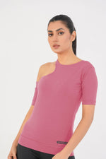 Ridge Open Shoulder Tee - Tea Pink