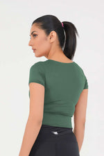 V Neck Cropped T-Shirt - Teal