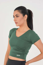 V Neck Cropped T-Shirt - Teal