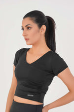V Neck Cropped T-Shirt - Black