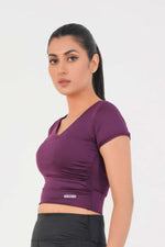V Neck Cropped T-Shirt - Deep Plum
