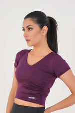 V Neck Cropped T-Shirt - Deep Plum