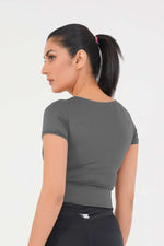 V Neck Cropped T-Shirt - Grey