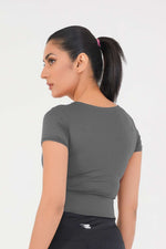 V Neck Cropped T-Shirt - Grey