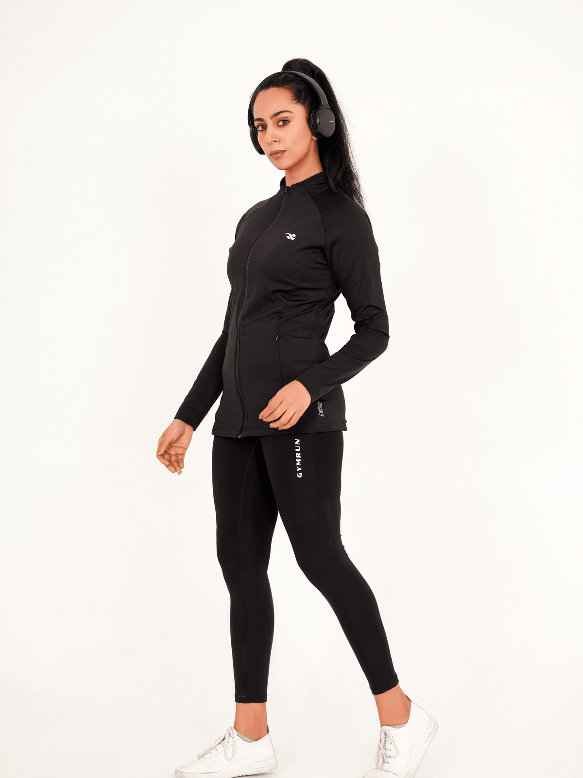 Ladies Compression Zipper - Black - GYMRUN Activewear