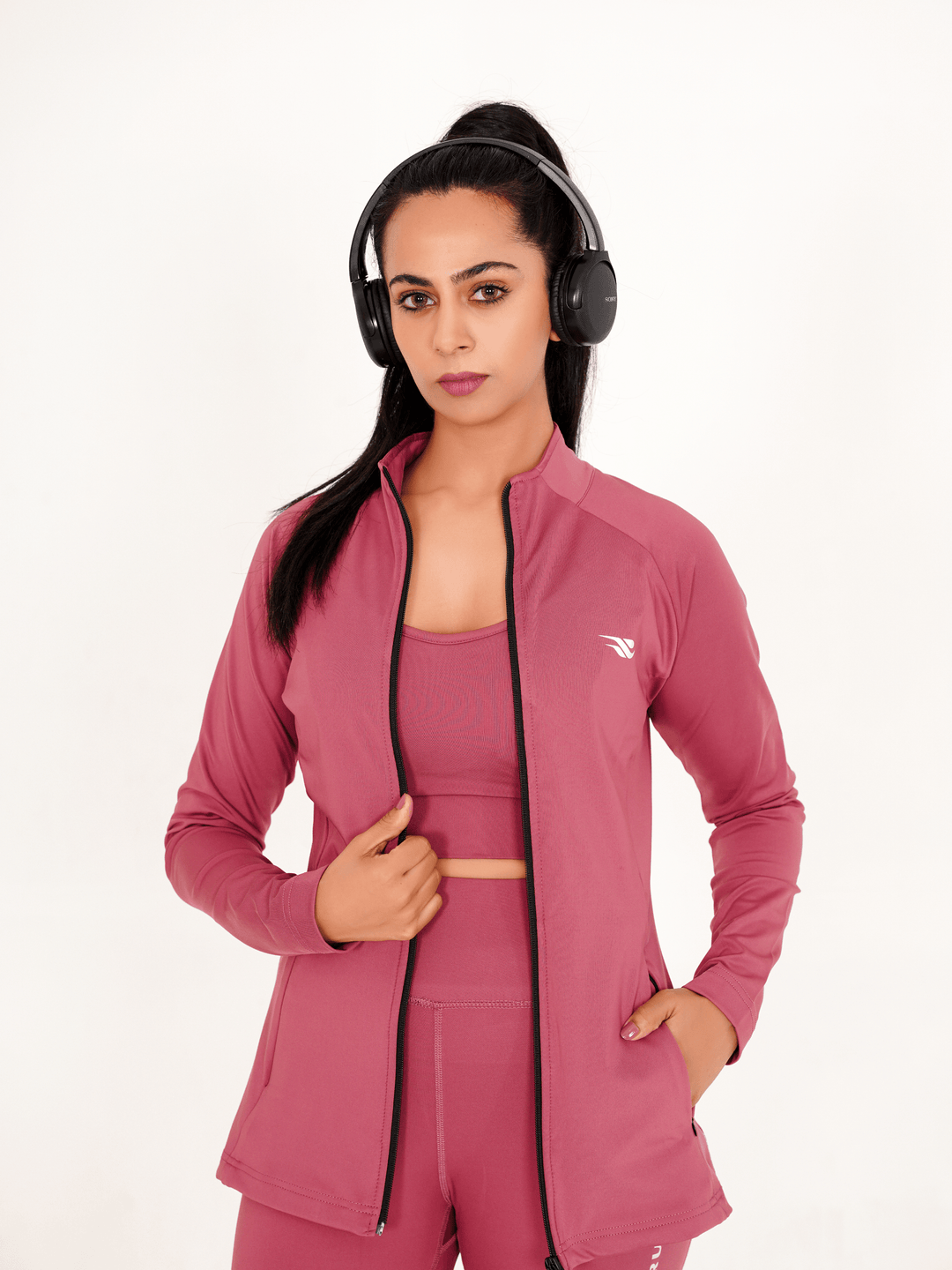 Ladies Compression Zipper - Tea Pink - GYMRUN Activewear