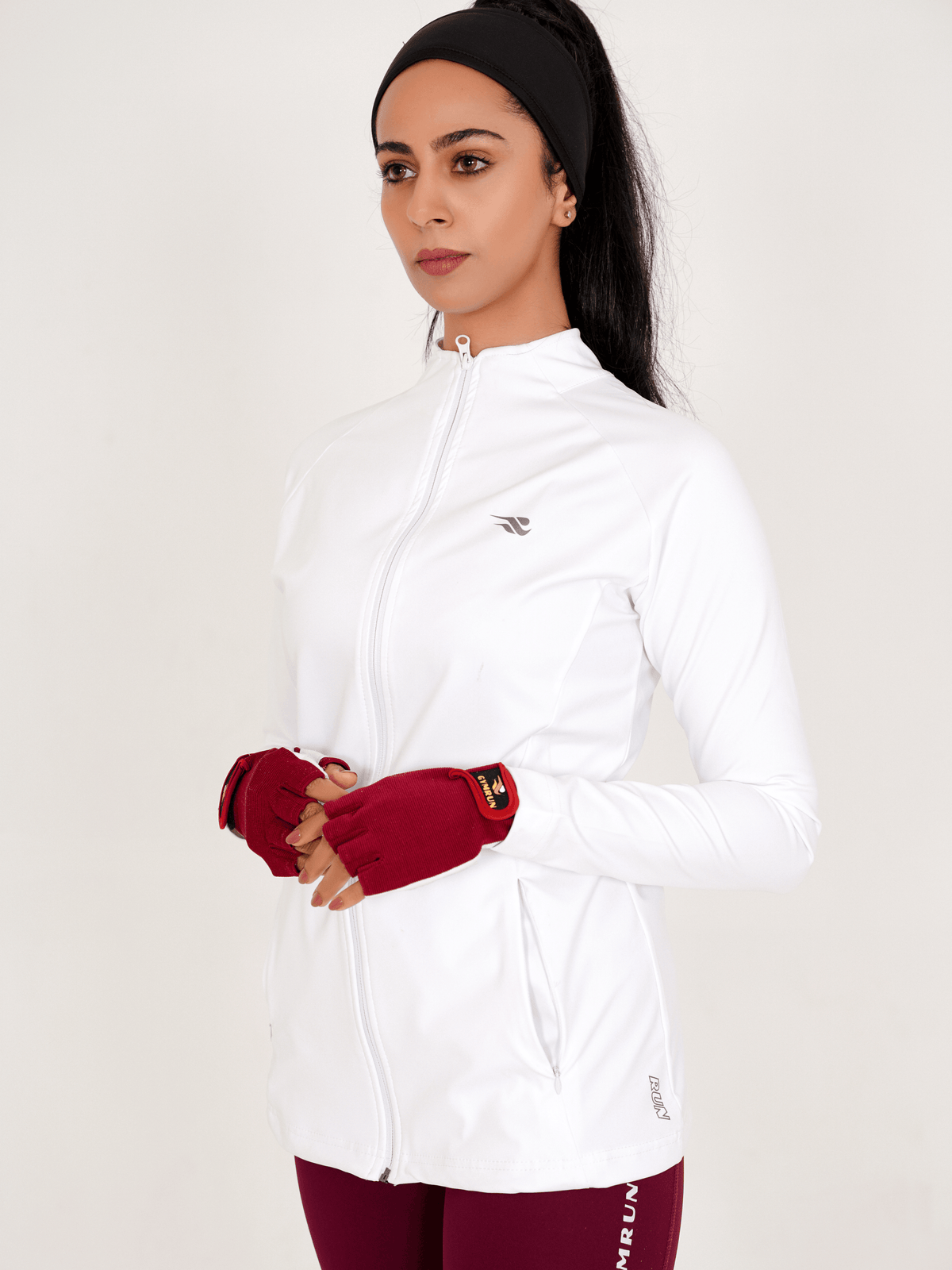 Ladies Compression Zipper - White - GYMRUN Activewear