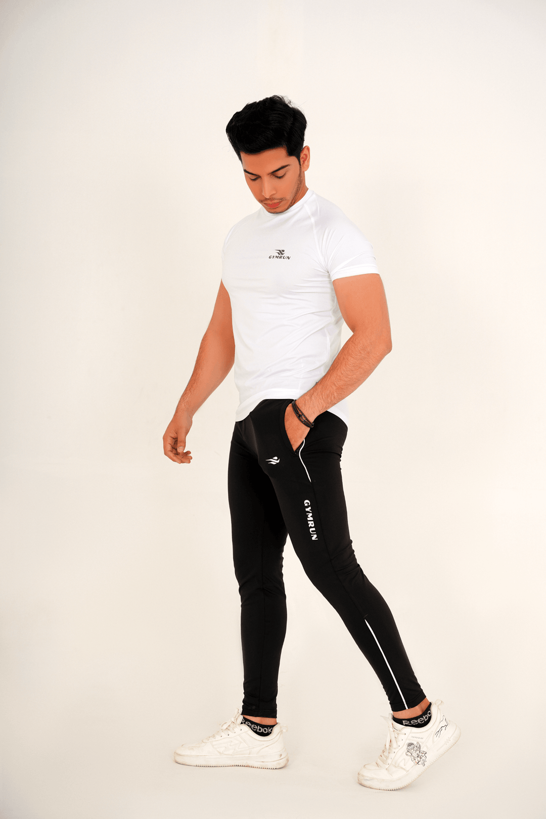 Pro-Fit Men's Performance Trousers-Black White - GYMRUN Activewear