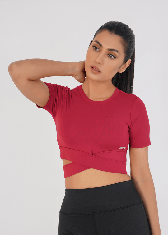 Cropped Wrap Tee - Maroon
