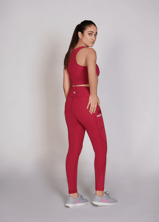 Flexi – Fit Mesh Sports (Sports Bra + Legging) with Pocket - Maroon