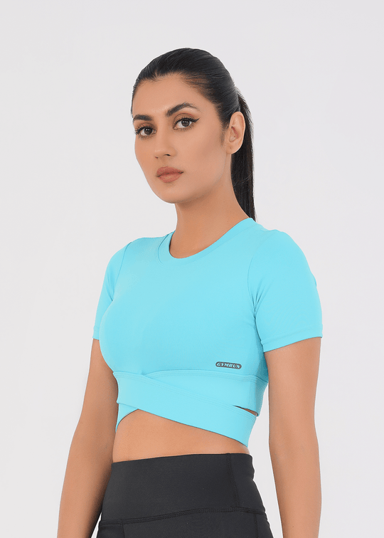 Cropped Wrap Tee - Sky Blue