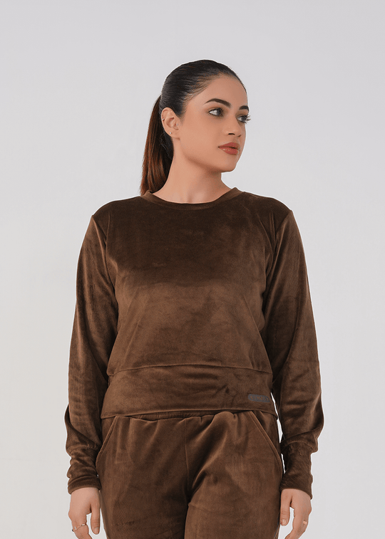 Ribbed velvet Cropped Top - Brown