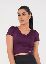 V Neck Cropped T-Shirt - Deep Plum