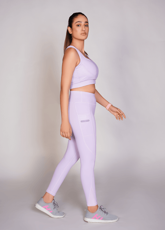 Flexi – Fit Mesh Sports (Sports Bra + Legging) with Pocket - Voilet