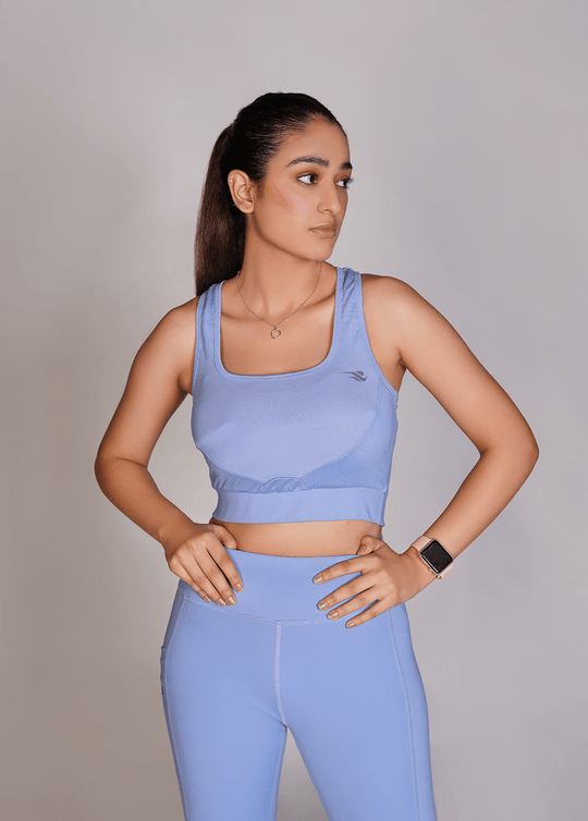 Flexi – Fit Mesh Sports (Sports Bra + Legging) with Pocket - Sky Blue