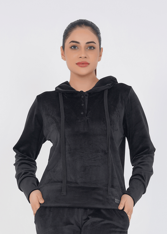 Rib Lounging Hoodie - Black