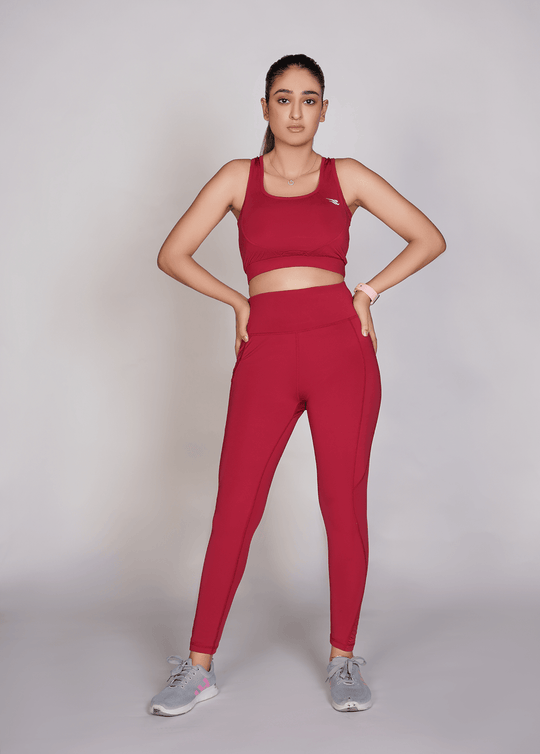 Flexi – Fit Mesh Sports Legging with Pocket - Mehroon
