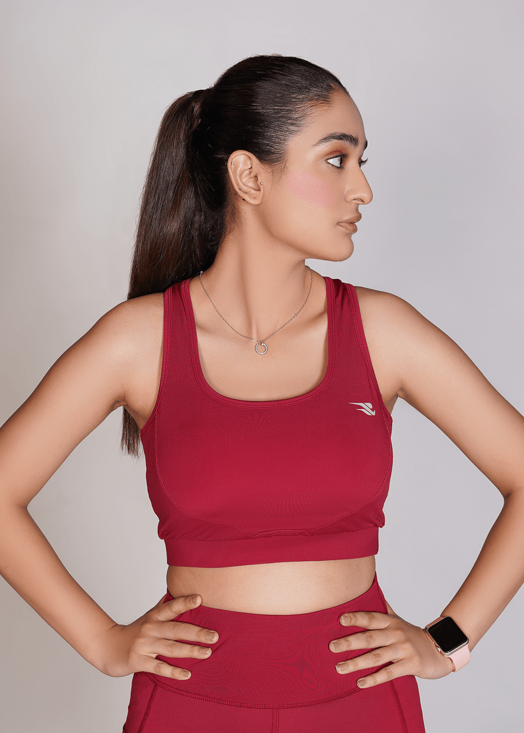 Flexi – Fit Mesh Sports Bra with Pocket - Mehroon