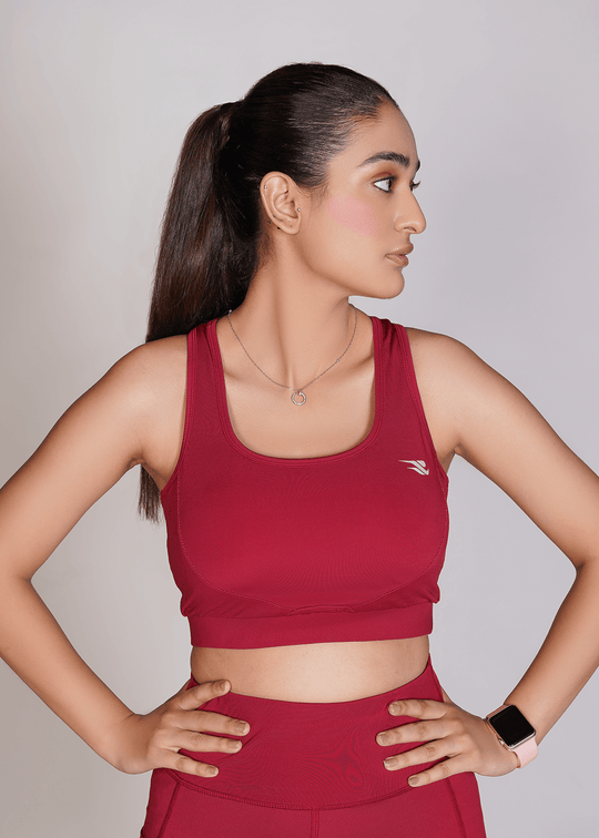 Flexi – Fit Mesh Sports Bra with Pocket - Mehroon
