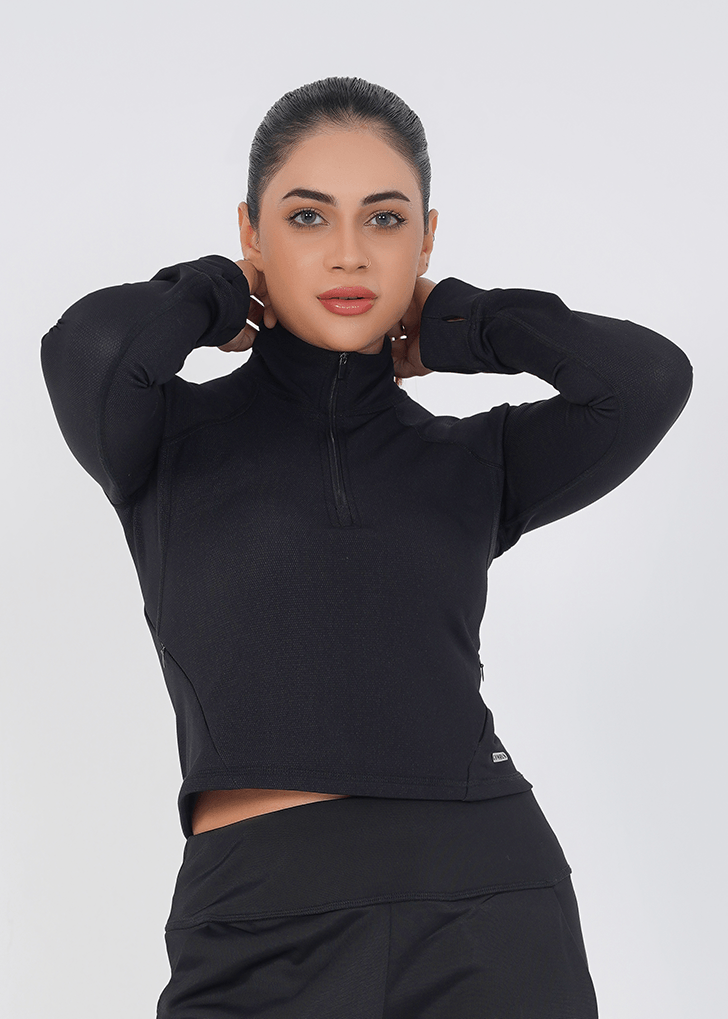 Vital Cropped Jacket Half zipper - Black