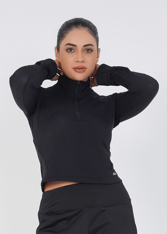 Vital Cropped Jacket Half zipper - Black