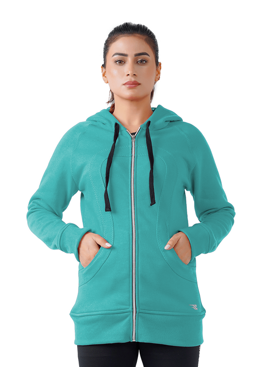 Plush Zippered Hoodie - Teal