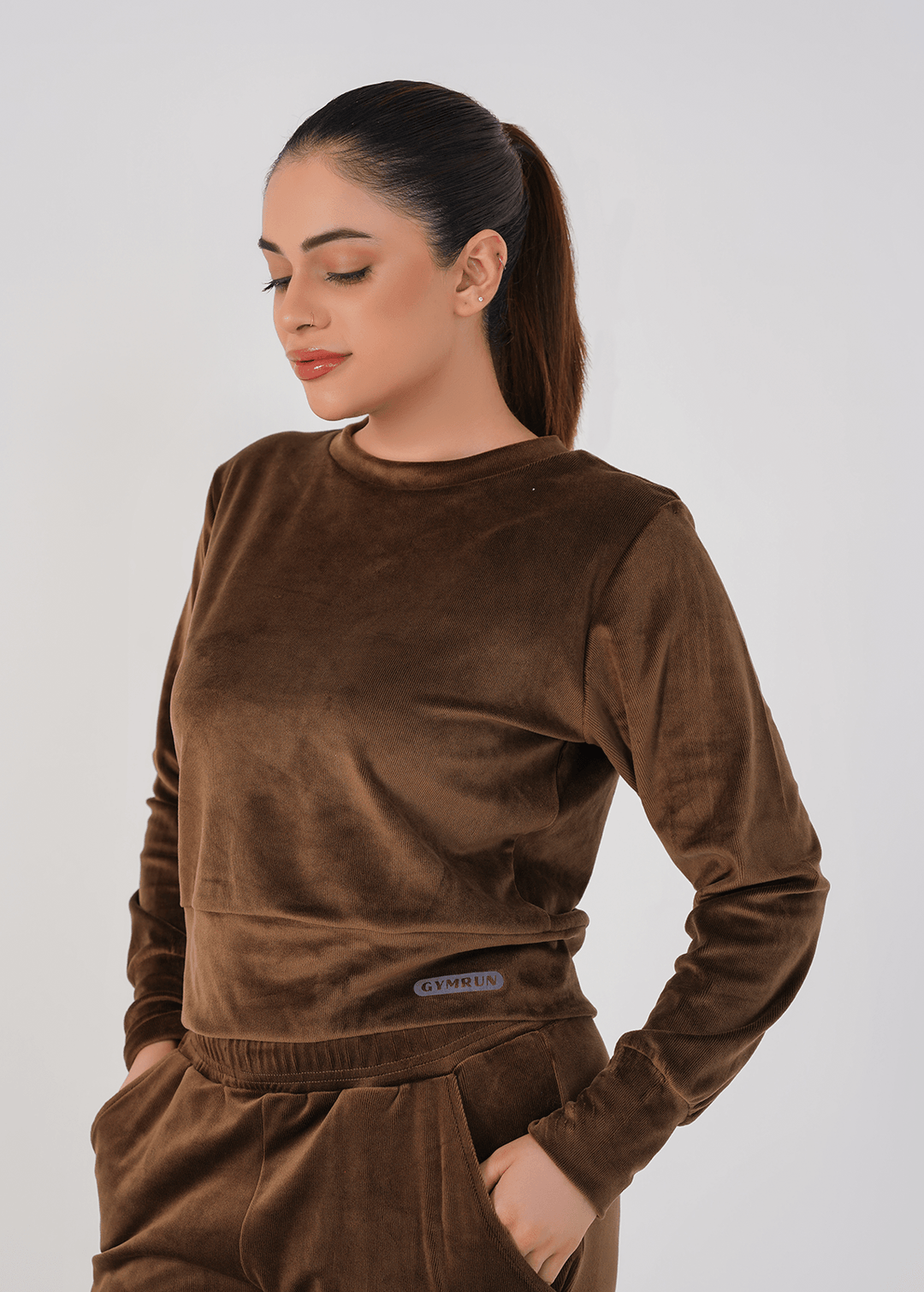 Ribbed velvet Cropped Top - Brown