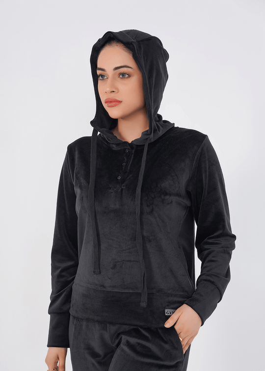 Rib Lounging Hoodie - Black