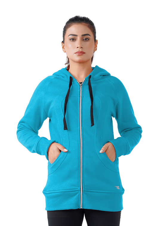 Plush Zippered Hoodie - Turqoise