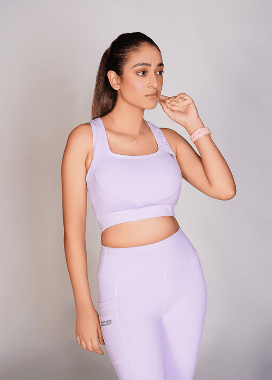 Flexi – Fit Mesh Sports (Sports Bra + Legging) with Pocket - Voilet