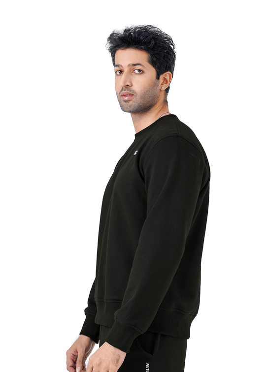 Man wearing a black sweatshirt on a white background