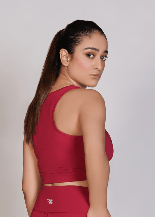 Flexi – Fit Mesh Sports Bra with Pocket - Mehroon