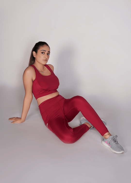 Flexi – Fit Mesh Sports (Sports Bra + Legging) with Pocket - Maroon