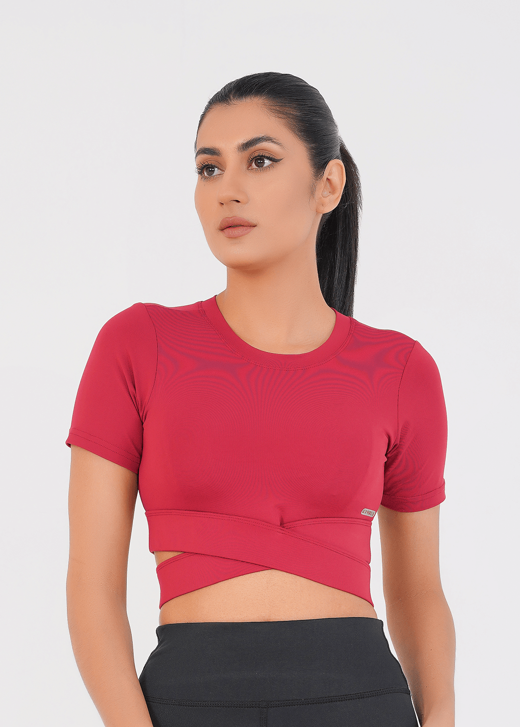 Cropped Wrap Tee - Maroon