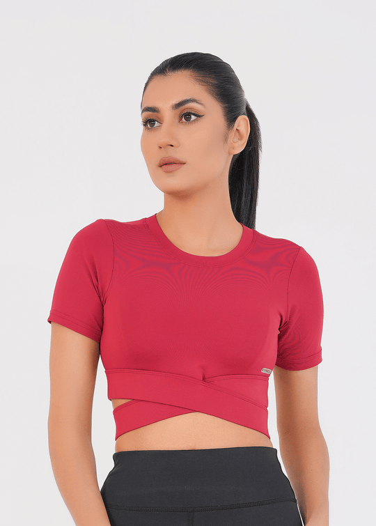 Cropped Wrap Tee - Maroon