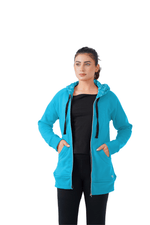 Plush Zippered Hoodie - Turqoise