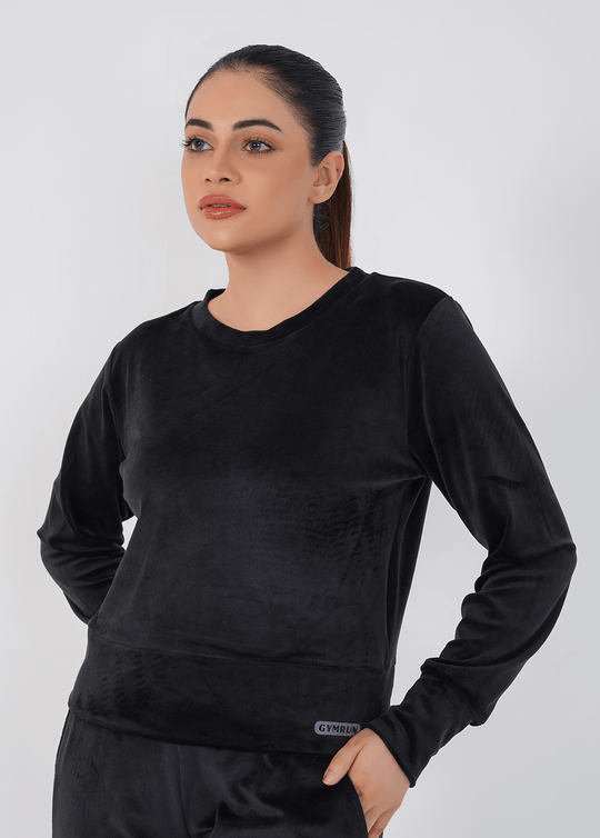 Ribbed velvet Cropped Top - Black