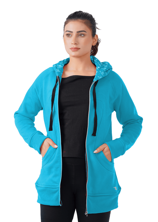 Plush Zippered Hoodie - Turqoise