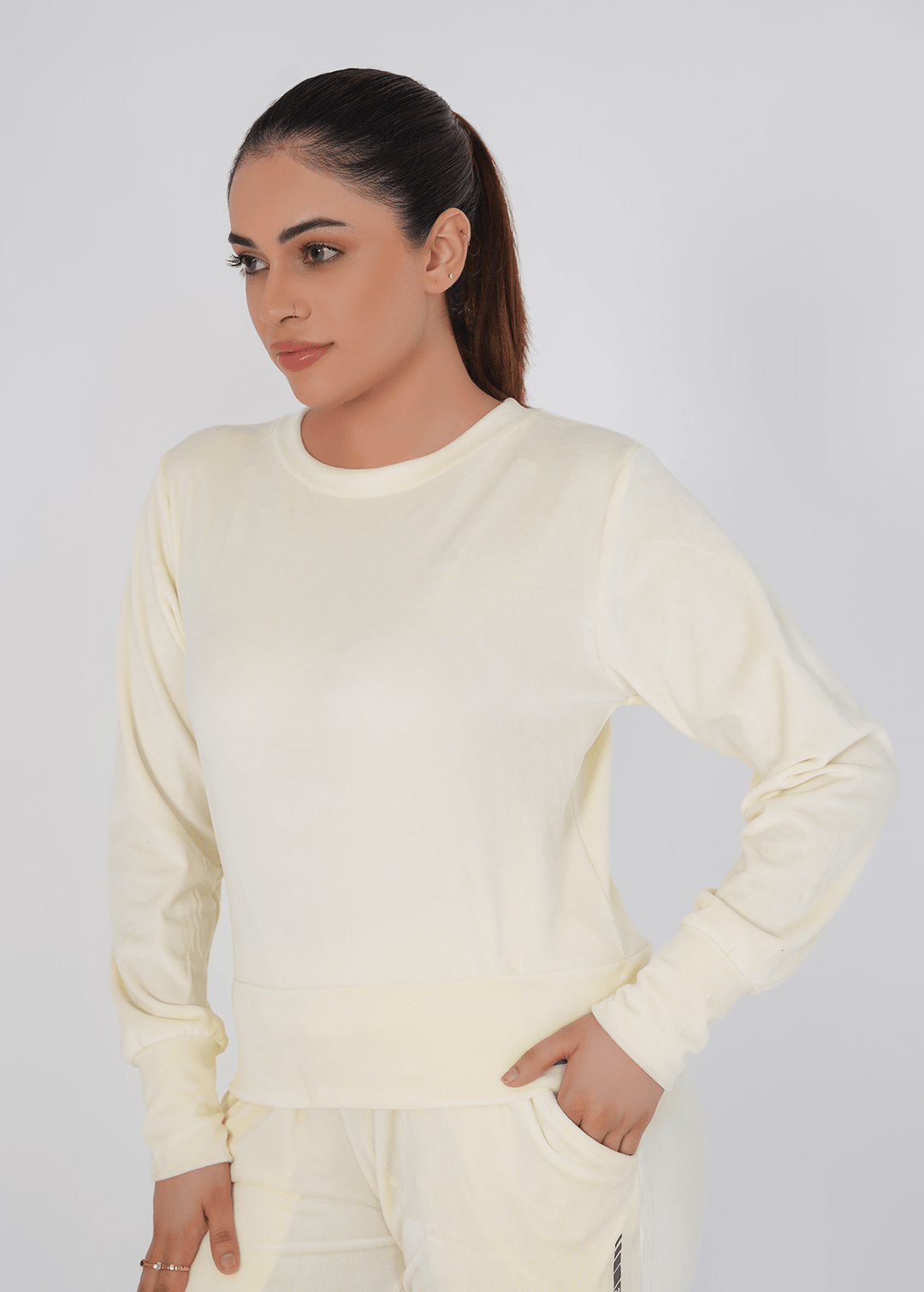 Ribbed velvet Cropped Top - Off White